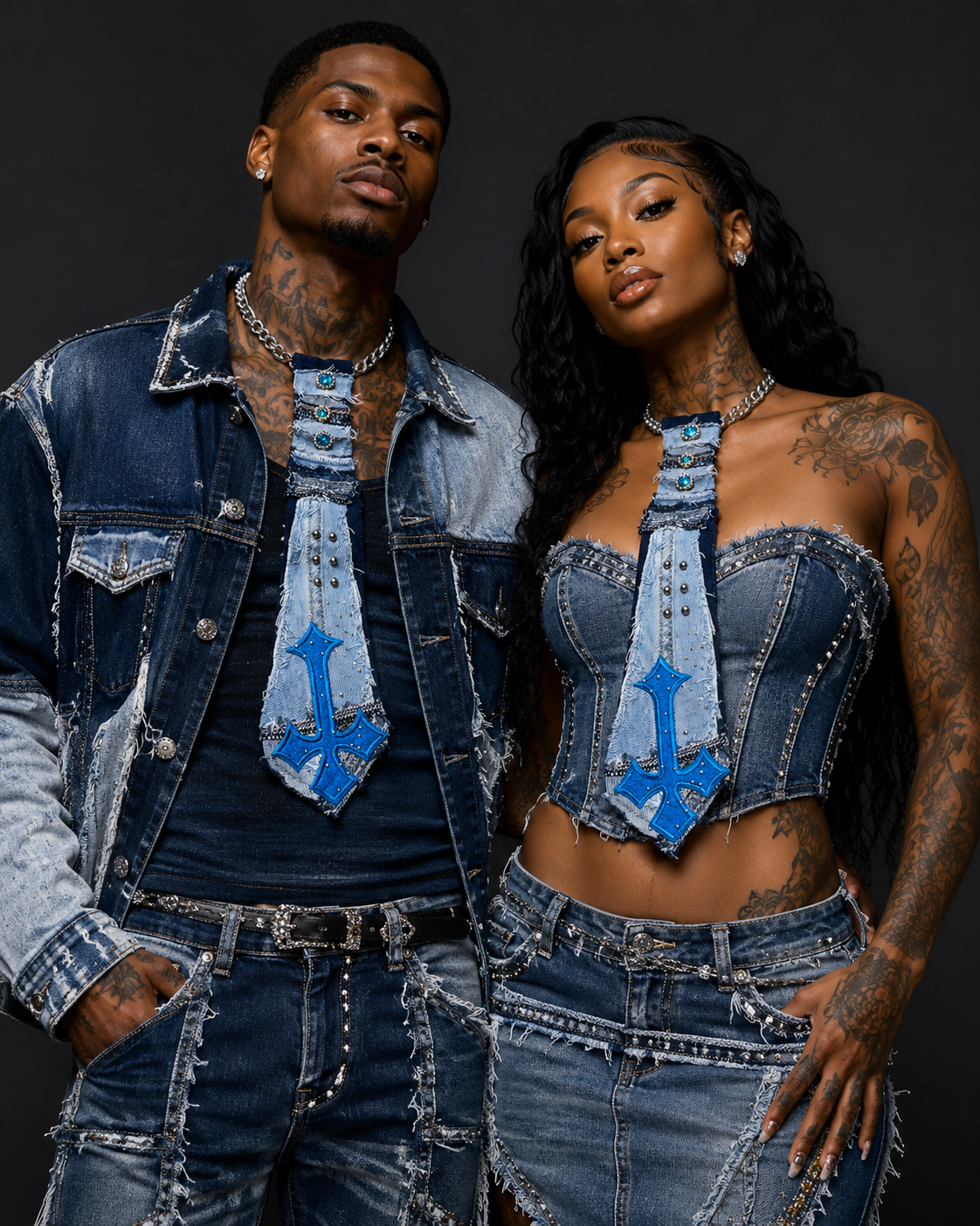 TVF XO — Blue Cross Denim Tie